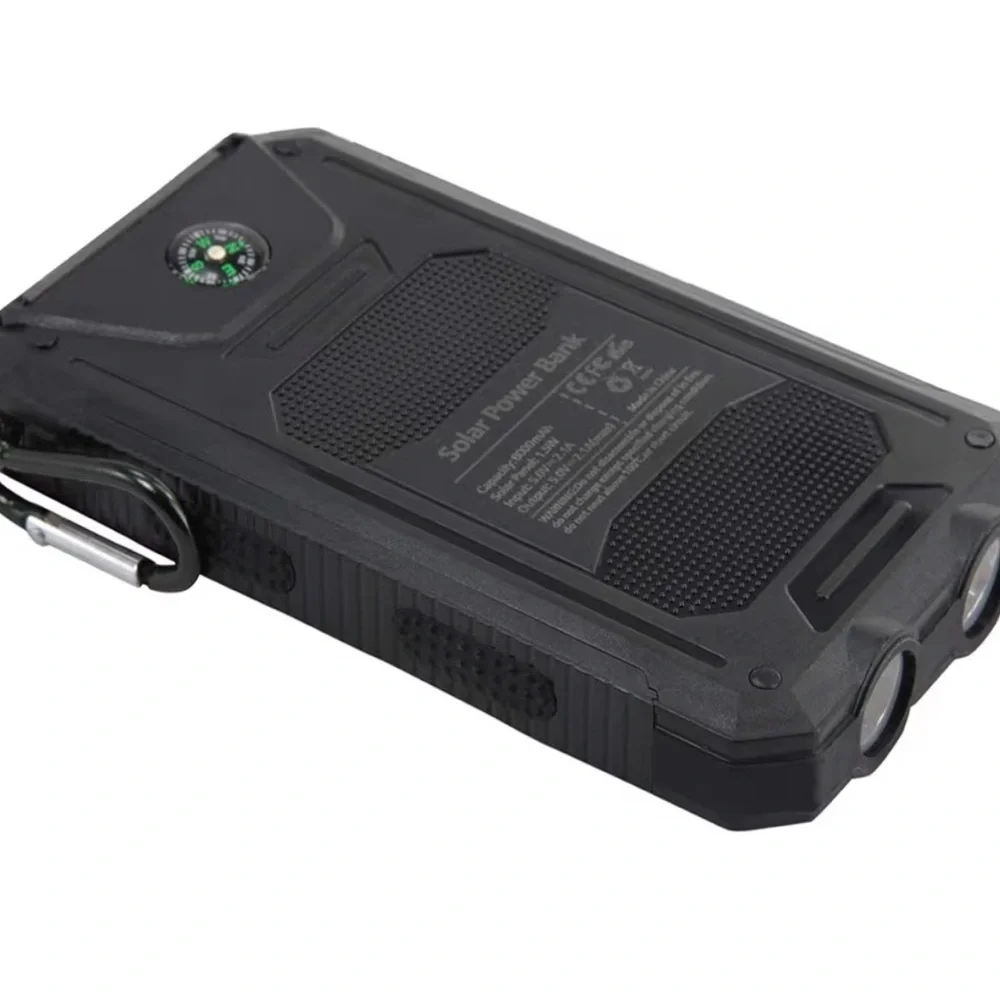 Solar Power Bank 20000 mAh with Flashlight, Dual USB, Waterproof – Black NWT
